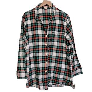 J Crew Green Red Plaid Long Cotton Nightshirt XXL